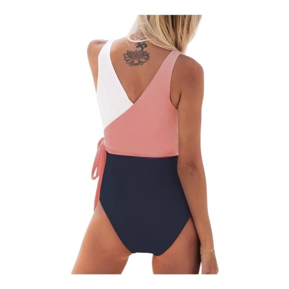 CUPSHE One Piece Swimsuit Wrap Color Block Tie Side Size Sm. - Picture 2 of 8